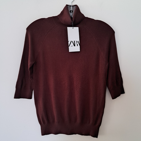 NWT Zara Brown Turtleneck Sweater with Ribbed Design - Picture 4 of 9